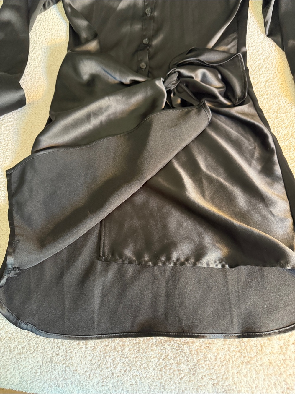 Aqua Satin Wrap Shirt Dress - Black - Picture 3 of 5